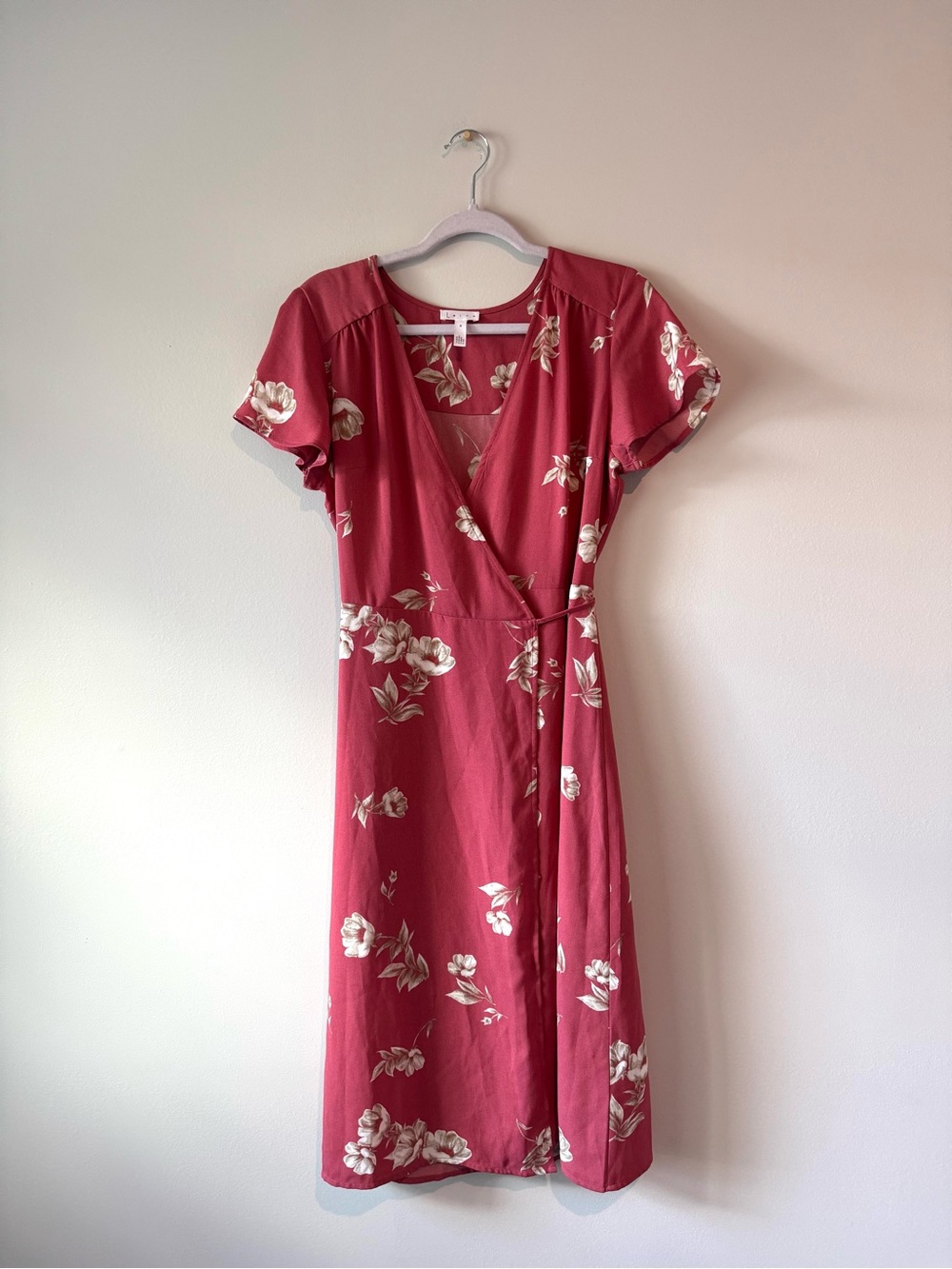 Leith Pink Floral Wrap Midi Dress
